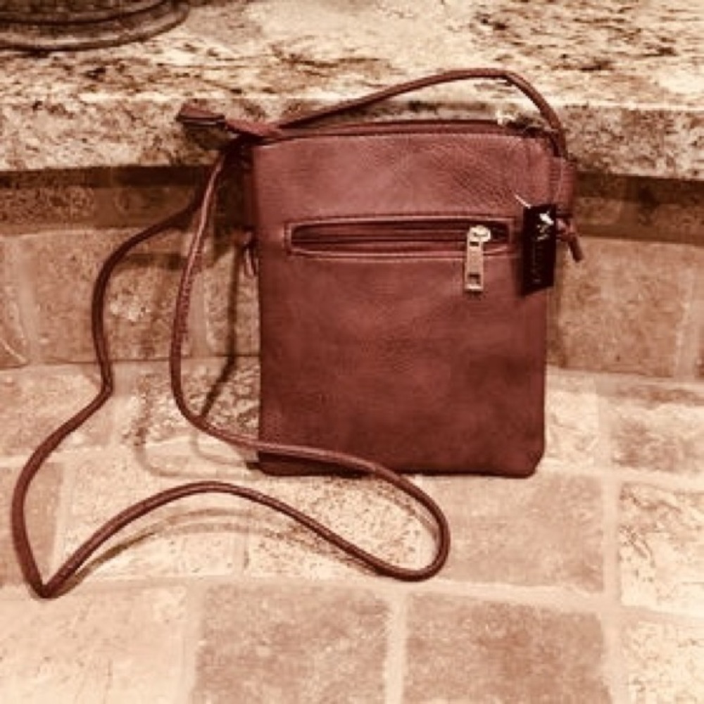 Minky Vegan Laser Cut Brown Mini Cross Body Bag - Picture 2 of 6